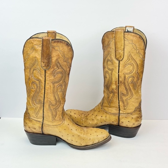 Crown Boot Company Mens Size 8 Tan Ostrich Western Boots - Picture 2 of 10
